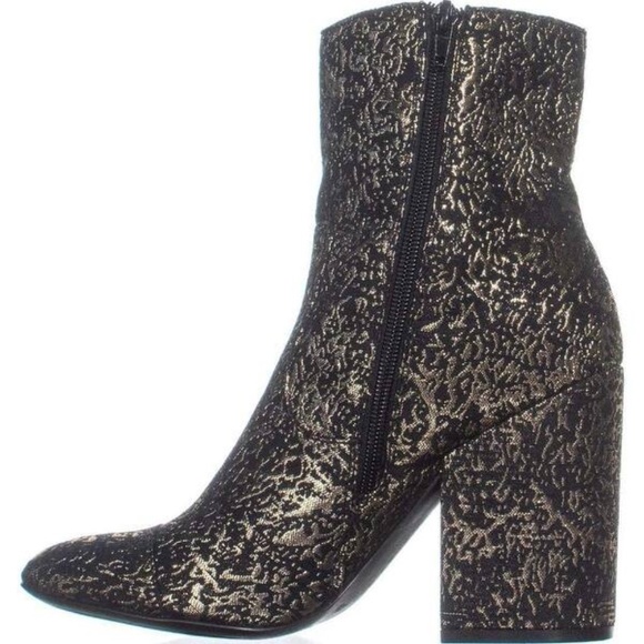 Golden Metallic Brocade Ankle High Block Heel Boot - Picture 3 of 3